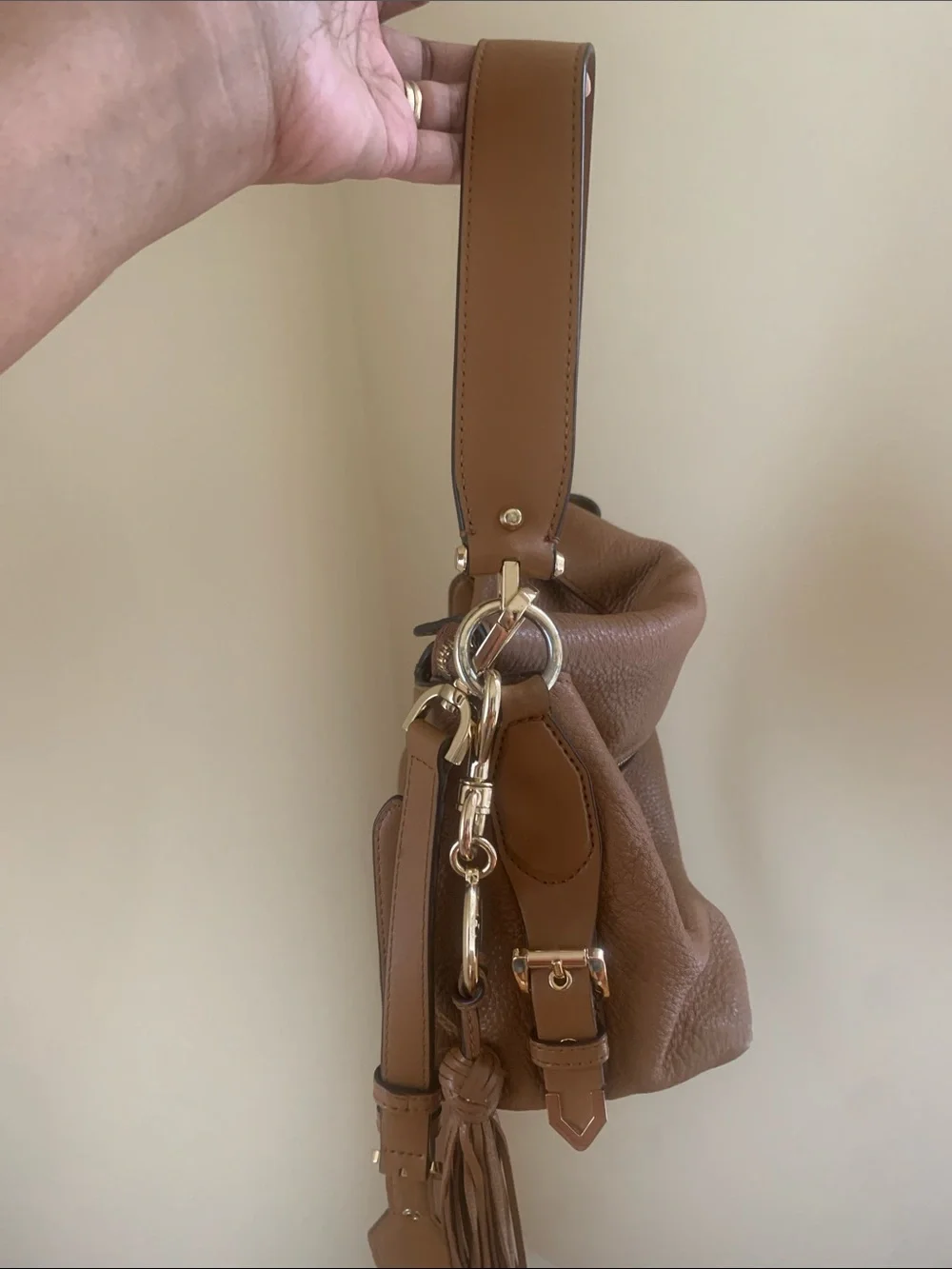 MICHAEL KORS Pebbled “Acorn” Leather Hobo Shoulder Bag with Gold Hardware
